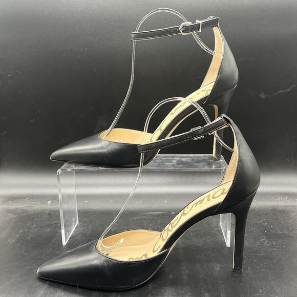 Sam Edelman Harlow womens black Leather Point Toe Ankle Strap heels size 10M - Picture 2 of 7